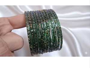 Premium Raindrop <b>Glass</b> <b>Bangles</b> For Girls- Transparent Golden Dotted Texture Unique Style Available In 25 Colors In Best Quality - Product Image 1