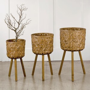 Handcrafted Flower <b>Plant</b> Holder with Wood Stand Leg Outdoor Party Decorations Sustainable Bamboo Planter Stands - Product Image 6