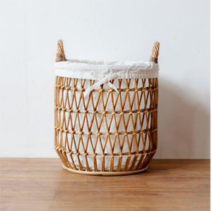 Pair of <b>rectangular</b> open-slat natural cane storage <b>baskets</b> featuring vertical reed construction and woven corner, at wholesale. - Product Image 4