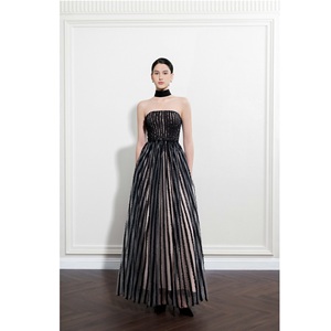 Vestidos al por mayor de lujo CELESTIAL STRIPES GOWN DRESS sin tirantes, soporte ODM, corte en A, elegantes vestidos al por mayor para mujer - Product Image 1