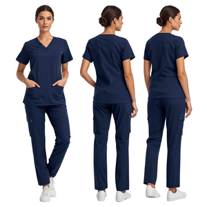 Conjunto de Uniforme Médico Premium para Mujer, Color Azul Marino, Cuello en V, con Pantalones Jogger, Ropa de Trabajo Profesional Cómoda - Product Image 1