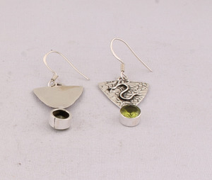 Natural Green Peridot Leaf <b>Earrings</b> in 925 <b>Silver</b> - Antique Finish Boho Foliage <b>Dangle</b> <b>Earrings</b> - Wholesale Artisan Jewelry - Product Image 6