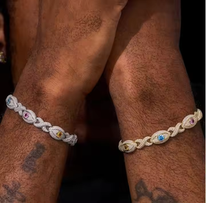 Premium Unisex Sterling <b>Silver</b> Lab Created Diamond <b>Bracelet</b> Round Brilliant Cut Full Iced Hip Hop Chain 10gm Stylish Accessory - Product Image 2