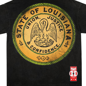 <b>Men's</b> Black Knitted Cotton T-Shirt with Louisiana State Seal Print Front Logo Regular Fit Short Sleeve <b>Turtleneck</b> Casual Style - Product Image 5