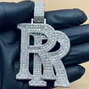 Colgante personalizado con letra doble R inicial, colgante de plata 925, estilo hip hop, colgante con letra personalizada de moissanita VVS para hombre - Product Image 3