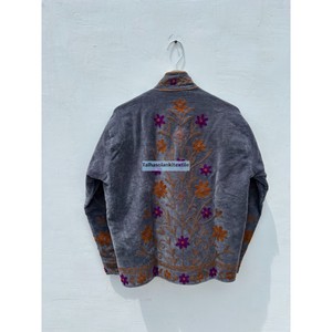 Veste en velours brodée pour femme, col mandarin, manches longues, motif floral d'automne, broderie à la main, style élégant - Product Image 6