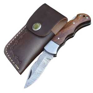 Premium Quality Direct Factory Made damascus Steel Folding Pocket Knife for Outdoor Camping Everyday Use with leather sheath - Product Image 1