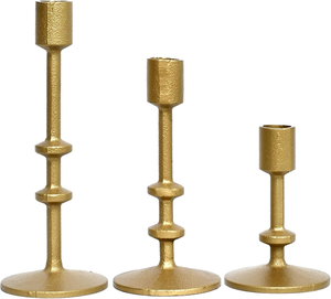 Ensemble de 3 bougeoirs décoratifs en métal doré antique pour bougies coniques, style vintage, pour table - Product Image 1