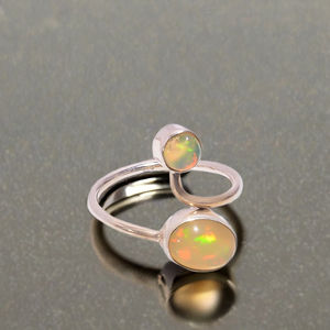 Anneaux de mode en argent sterling 925 avec pierres précieuses, opale éthiopienne, design de forme mixte pour l'éternité, vermeil, fiançailles, fête, anniversaire - Product Image 1