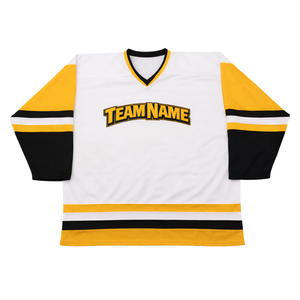 Maillot de hockey sur glace personnalisé blanc, jaune et noir, sublimation, uniforme de hockey professionnel, respirant, pour homme, à manches courtes, anti-humidité - Product Image 1