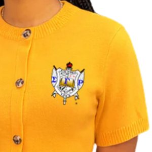 Sigma Gamma Rho <b>Knit</b> Skirt <b>Set</b> Women Yellow Two Piece Outfit Button Top Mini Skirt Greek Sorority Casual Style - Product Image 5