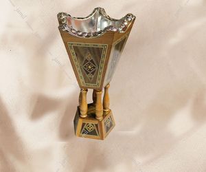 Premium Handmade Eco-Friendly Wooden <b>Oud</b> <b>Bakhoor</b> Burner Metal Cup Vintage Style Islamic Religious Home Decor Ramadan Mubarak - Product Image 5