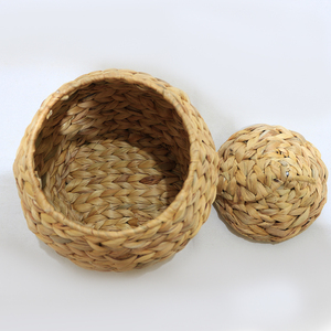 Panier de rangement en jacinthe d'eau tressée en forme de pomme, fait main, écologique, avec poignées et couvercle, pour la décoration de la maison - Product Image 2