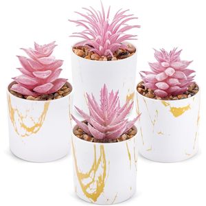 Set di 4 Piante Succulente Artificiali Rosa, Decorazioni per Casa e Accessori per Scrivania Ufficio per Donne - Product Image 1