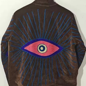 Veste en velours côtelé pour femme Jungle, col montant, manches longues, motif œil maléfique brodé à la main, pour l'automne - Product Image 2
