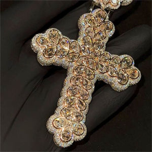 Trendy Cross-Inspired Lab-Grown Diamond <b>Necklace</b>: 18K <b>Solid</b> Gold, Hip-hop Vibe, Ideal for Celebrations, Gifting & Bulk Wholesall - Product Image 1
