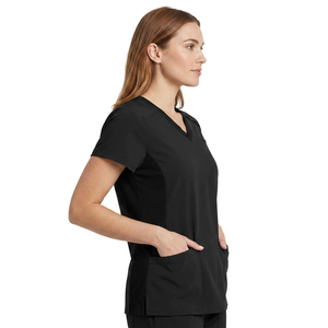 Blouse d'hôpital blanche en coton tissé à col en V pour femme avec poches et détection d'aiguilles - Product Image 4