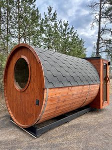 Sauna en bois de cèdre avec entrée arrière, cabine de sauna <span class=keywords><strong>extérieure</strong></span> pour 4 à 6 personnes avec fenêtre ronde et toit en bardeaux d'asphalte - Product Image 3