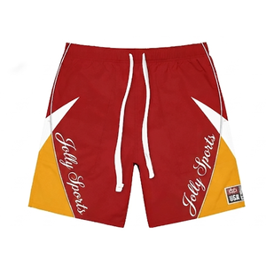 Shorts coupe-vent pour femmes, 140 GSM, microfibre polyester, orange et violet, panneau latéral avec sublimation, broderie, logo personnalisé. - Product Image 5