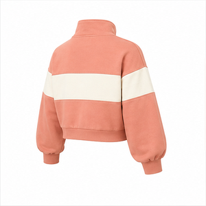 Sudadera Deportiva Corta Personalizable para Mujer, Color Coral Peach, con Media Cremallera, Manga Larga, Felpa Gruesa - Product Image 2