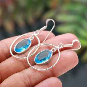 Pendientes de Topacio Azul, Plata de Ley 925, Piedra Preciosa Natural, Joyería Hecha a Mano para Mujer, Venta al por Mayor - Product Image 3