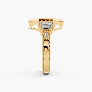 Anillo de compromiso y boda de lujo vintage con tres diamantes cultivados en laboratorio con corte marquesa holandés, certificados por IGI, en oro de 10K, 14K, 18K y plata 925, 935. - Product Image 2