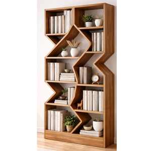 Étagère à livres géométrique en teck massif moderne, multifonctionnelle, pour l'aménagement intérieur contemporain - Product Image 1