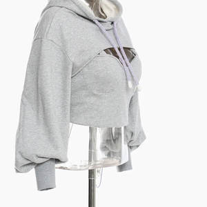 New Arrivals Streetwear Hooded Sweatshirt Cotton Fleece with Custom Logo Women Blank Hoodies <b>Strings</b> - Product Image 2