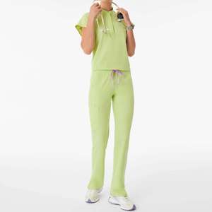 Haut de blouse médicale unisexe personnalisé avec logo OEM du fabricant, ensemble de blouses confortables, vêtements de soins infirmiers pour hôpital, manches courtes, 100% coton - Product Image 1