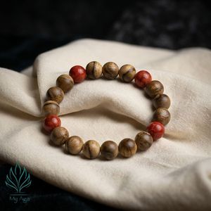 Signature Vietnam Agarwood Bracelet Classic ASD10.02.002 with 4 Red Coral Beads 15 Natural Agarwood Beads Unisex Jewelry - Product Image 1
