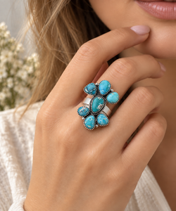 Bague ajustable en argent plaqué avec pierres de turquoise Mohave en forme de poire, style bohème western, bijou fantaisie fait main - Product Image 3