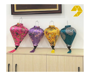 Silk Lantern Peach Orange Pink Diamond Shape Hoi An Silk Lantern with Floral <b>Pattern</b> Waterproof Hanging Decor Silk Lantern Lamp - Product Image 1