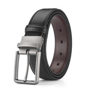 Ceinture formelle en cuir véritable noir, boucle à ardillon en acier rectangulaire, moulage monobloc, largeur 1 3/8 pouces - Product Image 1