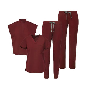 Blouse d'uniforme médical pour femme, bordeaux, à manches courtes, en polyester tissé, avec détection d'aiguilles - Product Image 5