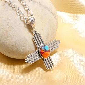Pendentif en cuivre et turquoise en forme d'huître épineuse, en argent sterling 925, pierre précieuse naturelle, bijou artisanal en argent, cadeau pour l'amour - Product Image 2