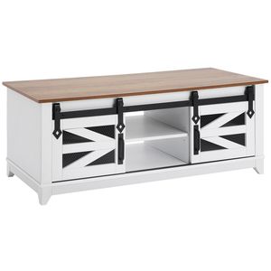 Table basse rectangulaire de style farmhouse de 48 pouces avec 2 portes coulissantes et 2 niveaux de étagères rustiques en bois amovibles - Product Image 1