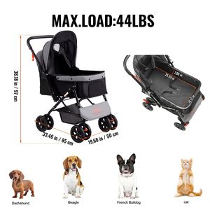 Passeggino per Animali Domestici a 4 Ruote con Freni Girevoli, Capacità di Carico 20 kg, Manubrio Reversibile, Vano Portaoggetti per Cuccioli e Trasportini - Product Image 6
