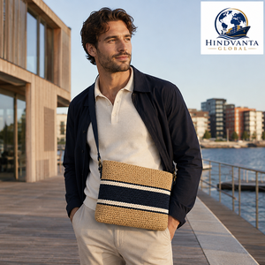 HINDVANTA GLOBAL Jute <b>Material</b> Eco-friendly Durable Fashion Vintage Sling <b>Bag</b> Cotton Rope Reinforcement Zipper Closure Storage - Product Image 2