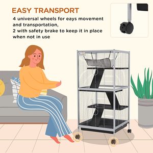 Metal Small Animal 4-Tier <b>Hammock</b> Cage Rolling Big Ferret Chinchilla Sugar Glider Cage with Removable Tray - Product Image 5