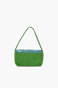 Sac à bandoulière vert imprimé en typographie avec broderie perlée, style bohème, fermeture à bouton, en coton, pour femme - Product Image 2