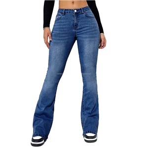 Venta caliente de talla grande de las mujeres de estiramiento medio Casual sólido Jeans 100% algodón ecológico transpirable cómodo recto Denim - Product Image 1