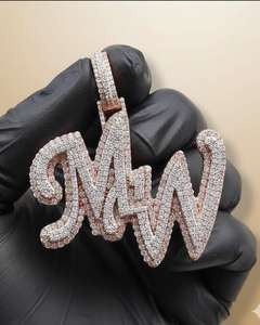Pendentif Lettre MW Personnalisé en Moissanite Sertie, Argent Sterling 925 Plaqué Or Rose, Sertissage Griffe, Breloque Hip Hop, Diamant Dvars, Unisexe - Product Image 3