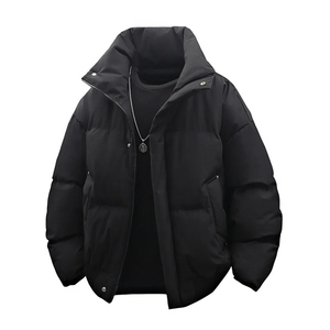 Light Blue Unisex Puffer <b>Jacket</b> Stand Collar Zipper Closure Windproof <b>Thick</b> Polyester Winter Casual Regular Fit Bomber <b>Jackets</b> - Product Image 4