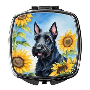 Scottish Terrier Tournesols Miroir de maquillage compact Portable Pliant Handheld Design Cadeau pour femmes filles Voyage Miroir décoratif - Product Image 1