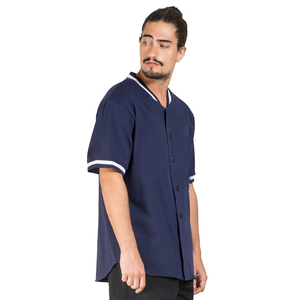 Men's Navy Blue Baseball Collar Short Sleeve Shirt With Button Closure And Pockets Regular Fit Summer Wear - Product Image 2
