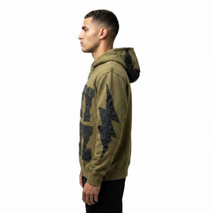 Hoodie zippé vert olive le plus vendu, avec appliqué, style streetwear, coupe oversize, manches classiques, en coton French Terry, style automne - Product Image 4