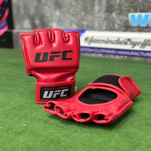 Fazn Industry High Quality Leather MMA Gloves Half Finger <b>Velcro</b> Closure Red Black Unisex Martial Arts Training Gloves - Product Image 2