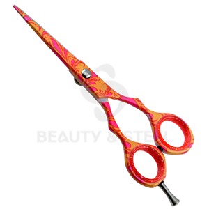 Vibrant Pink and Orange Pattern Hair Scissor Ergonomic Offset Handle Professional Salon Cutting Shears with Silver Screw - Product Image 3