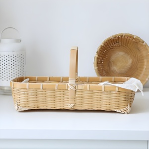 Natural Bamboo Wooden <b>Picnic</b> Basket <b>Hamper</b> Handmade Camping White Baskets for 2 Person Made in Vietnam - Product Image 1