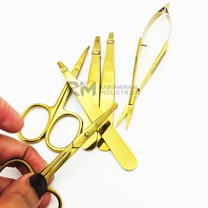 RMI Slanted And Squared And Pointed Eyebrow Tweezer With Spring Scissors Plasma Gold Color Custom Logo Cosmetic <b>Brow</b> Tweezer Set - Product Image 6